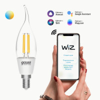 Gauss Filament Свеча на ветру СF35 E14 димм. 4.5W(470lm) 2K-4K-6K прозр. филам(нит) Wi-Fi Smart Home