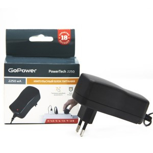 Блок питания GoPower PowerTech 2250 универсал. импульс. 2250mA (3/4,5/5/6/7,5/9/12V), 7 штек. (1/50)