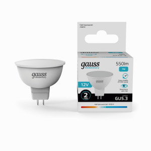 Gauss Elementary лампа GU5.3 7W(550lm) 4100K 4K 50х45, алюминний/пластик 11527
