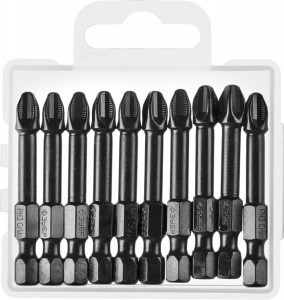 Биты ЗУБР "ПРОФИ" Phillips, тип хвостовика E 1/4", PH3, 50мм, 10шт, в пластиковом боксе, на карточке