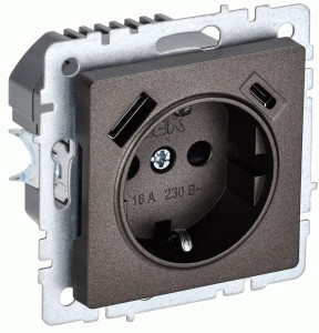 IEK BRITE мех. роз. СУ земля, штор. 16А с USB A+C 18Вт РЮш11-1-БрТБ бр. BR-R14-16-U22-018-K45