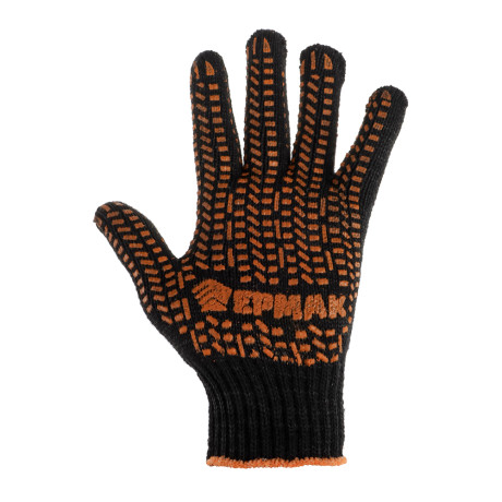 ЕРМАК Перчатки вязаные ЛЮКС х/б с ПВХ напылением, 5 нитей, черные, 62гр, 24см, подвес