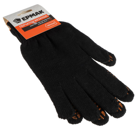 ЕРМАК Перчатки вязаные ЛЮКС х/б с ПВХ напылением, 5 нитей, черные, 62гр, 24см, подвес