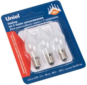 Uniel Лампа накал. для горки на 5 ламп E10 3W 48V матовая (уп/3шт, цена за уп) IL-CW16-FR-03/E10/48V