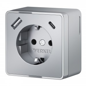 Werkel роз. ОУ 1 мест. земля, шторки, USB тип A+C Gallant (серебряный) W5071706 a057701