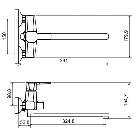 СоюзКран Смеситель для ванны с душем, прямой излив 35см, керам. картридж 35мм, хром, цинк, SK08-P134