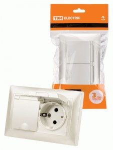 TDM Лама роз. СУ 2 мест., земля 16А 250В IP44, шторки с крышкой перламутр SQ1815-0860