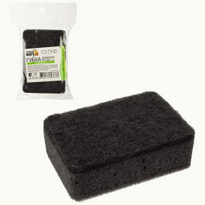 Губка для посуды двухслойная прямоугол. поролон, 9,5*6,5*3см, KS-08, черный (35!) 107567 Рыжий кот