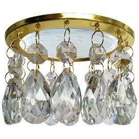 Ecola GX53 H4 5350 св-к Круг каплевидные хрустал. Прямой подвес Прозр/Золото 102x105 SE53RVECB (10!)