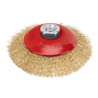 Щетка для УШМ, 115 мм, М14, &quot;тарелка&quot;, латунированная витая проволока Matrix