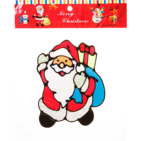 Наклейка на стекло Т419 15 см Дед Мороз с подарком