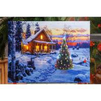 Картина новогодняя HD-11 ДОМ В ЛЕСУ 30*40 со светодиодами (12)