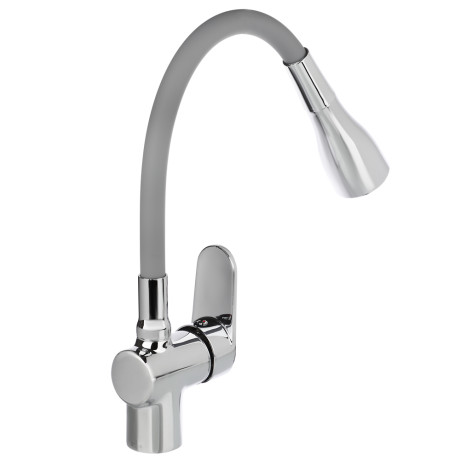 RAIN Смеситель для кухни Веста, силиконовый излив, 3 режима, картридж 40мм, латунь, серый/хром