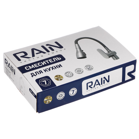 RAIN Смеситель для кухни Веста, силиконовый излив, 3 режима, картридж 40мм, латунь, серый/хром