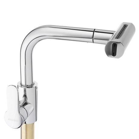 СоюзКран Смеситель для кухни, выдв. излив 4 реж., кер. картридж 35мм, нерж. сталь, хром SS01-T132