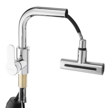 СоюзКран Смеситель для кухни, выдв. излив 4 реж., кер. картридж 35мм, нерж. сталь, хром SS01-T132