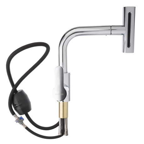 СоюзКран Смеситель для кухни, выдв. излив 4 реж., кер. картридж 35мм, нерж. сталь, хром SS01-T132