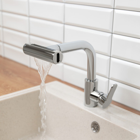 СоюзКран Смеситель для кухни, выдв. излив 4 реж., кер. картридж 35мм, нерж. сталь, хром SS01-T132