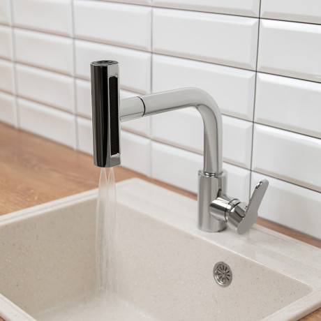 СоюзКран Смеситель для кухни, выдв. излив 4 реж., кер. картридж 35мм, нерж. сталь, хром SS01-T132