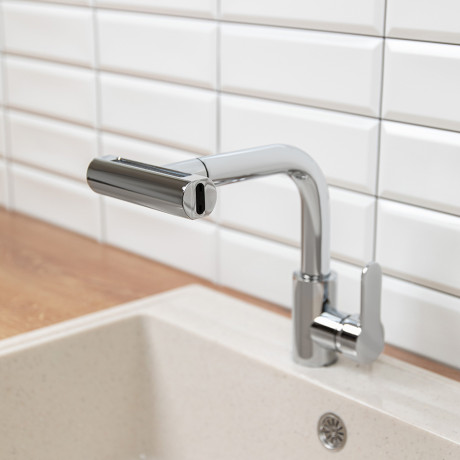 СоюзКран Смеситель для кухни, выдв. излив 4 реж., кер. картридж 35мм, нерж. сталь, хром SS01-T132