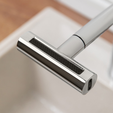 СоюзКран Смеситель для кухни, выдв. излив 4 реж., кер. картридж 35мм, нерж. сталь, хром SS01-T132