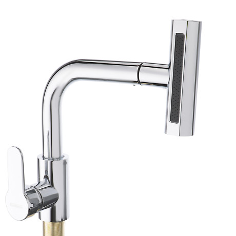 СоюзКран Смеситель для кухни, выдв. излив 4 реж., кер. картридж 35мм, нерж. сталь, хром SS01-T132