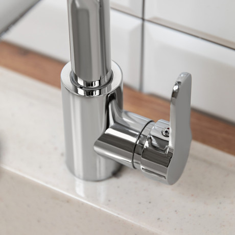 СоюзКран Смеситель для кухни, выдв. излив 4 реж., кер. картридж 35мм, нерж. сталь, хром SS01-T132