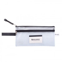 Папка-конверт на молнии BRAUBERG "Solid", 255х130 мм, ПВХ, сетка, 2 отделения, прозрачная, 223891