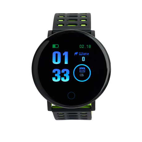 BY Умные часы Wayke, пульс, шагомер, кислород, будильник, 1,3", черно-зеленый