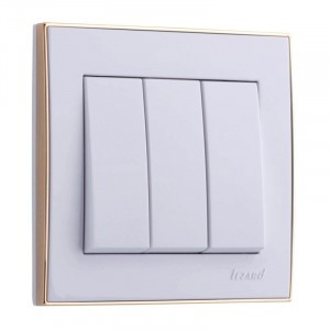 Lezard RAIN выкл. СУ 3 кл. бел. с бок. вст. золото (корпус PC) 703-0226-109