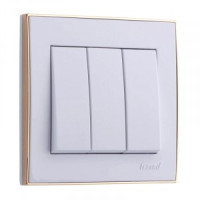 Lezard RAIN выкл. СУ 3 кл. бел. с бок. вст. золото (корпус PC) 703-0226-109