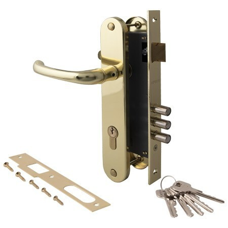 Замок врез 2210/60-G  Apecs (золото) с ручками, личина-60мм  \12