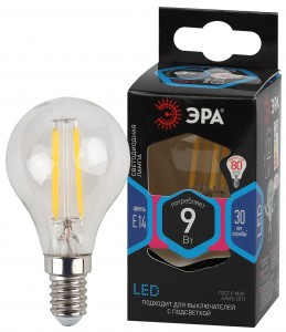 ЭРА F-LED шар G45 E14 9W(770Lm) 4000K 4K филамент (нитевидная) прозр. 75х45 P45-9W-840-E14 5267