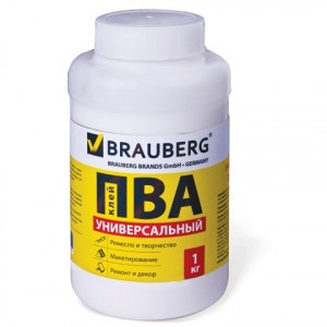 Клей ПВА BRAUBERG 1кг. универс. (бумага, картон, дерево), 600983