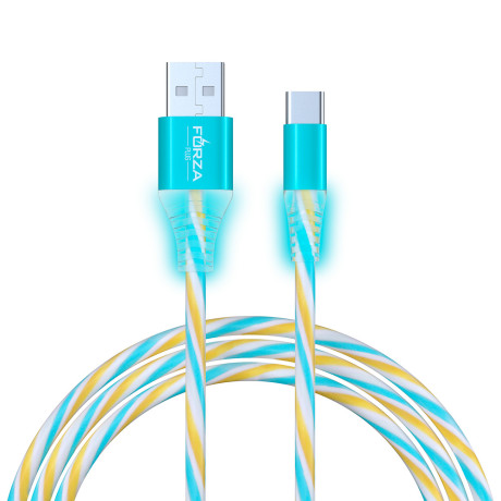 FORZA Кабель для зарядки Конфетти Type-C, 1.5А, 1м, цветная подсветка, 3 цвета, пакет