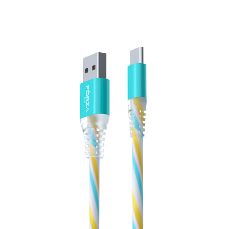 FORZA Кабель для зарядки Конфетти Type-C, 1.5А, 1м, цветная подсветка, 3 цвета, пакет