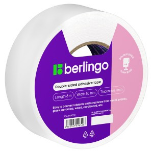 Клейкая лента двусторонняя Berlingo, 50мм*8м, на вспененной основе, 1мм Арт.268411