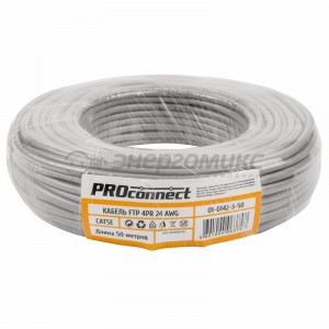 PROconnect кабель витая пара F/UTP (FTP) 4х2х24 AWG Cat5e CCA, 50м (цена за бухту) 01-0142-3-50