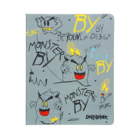 BY Дневник шк., А5+ (20,8*16,5см), 48л., &quot;Монстрики на сером&quot;, тв.обл., иск.кожа с цв.печатью, закл.