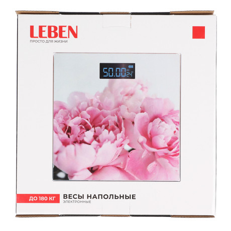 LEBEN Весы напольные электронные "Цветочная симфония", ЖК-дисплей, макс. нагр.до 180кг, 28х28х0,5см