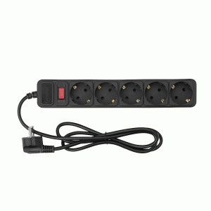 General Сетевой фильтр (удл.) ПВС 3х0.75 5роз. 3м 10А черный (земля, КРЗ, перегруз) 2200Вт 471016