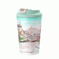 Термостакан с клапаном и декором 350мл"СТАРАЯ УЛИЦА" зеленый (6шт!) 433282209 Бытпласт