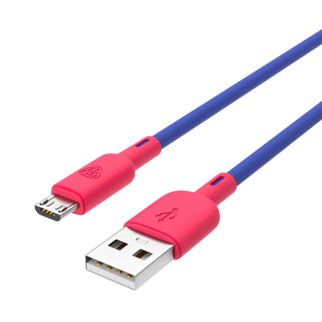 BY Кабель для зарядки Bright microUSB, 1м, Быстрая зарядка 3А, QC, PD 20W, силикон, сине-малиновый
