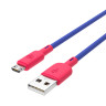 BY Кабель для зарядки Bright microUSB, 1м, Быстрая зарядка 3А, QC, PD 20W, силикон, сине-малиновый