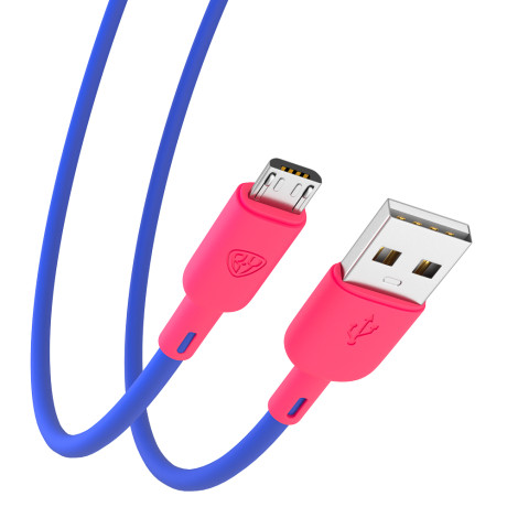 BY Кабель для зарядки Bright microUSB, 1м, Быстрая зарядка 3А, QC, PD 20W, силикон, сине-малиновый