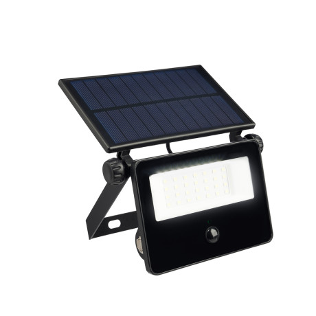 BY Светильник-прожектор с дат. движ., солн. панелью, 20LED, 1600Лм, 3000мАч, IP54, пластик, стекло,2