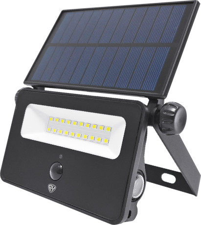 BY Светильник-прожектор с дат. движ., солн. панелью, 20LED, 1600Лм, 3000мАч, IP54, пластик, стекло,2