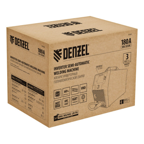 Аппарат инвертор. полуавтомат. cварки IMIG-185SDR, 180 А, ПВ 60%, катушка 5 кг Denzel