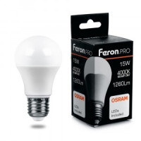 Feron.PRO ЛОН A60 E27 15W(1260lm) 4000K 4K матовый 125x60 OSRAM LED LB-1015 38036