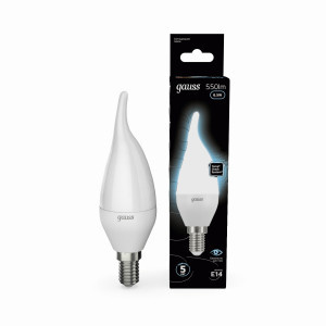 Gauss лампа свеча на ветру E14 6.5W(550lm) 4100K 4K 125x35 матов 104101207